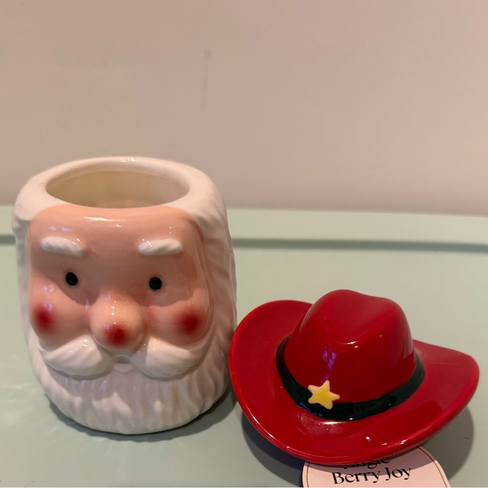 Cute Destination Holiday Ceramic Cowboy Santa Christmas Candle with Lid- NWT - Picture 3 of 5
